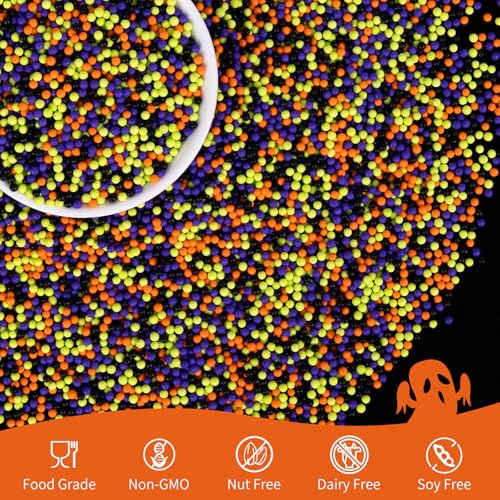 Image of Edible Pearl Sprinkles,Nonpareils Purple Black Green and Orange Mix,130g /4.58oz,Cute Pearls Cake Candy,Mini Sugar Sprinkles for Decorations Baking,Cake Ice Cream Cookies Cupcake Toppe Chocolate,Birthday Thanksgiving Christmas Supplie