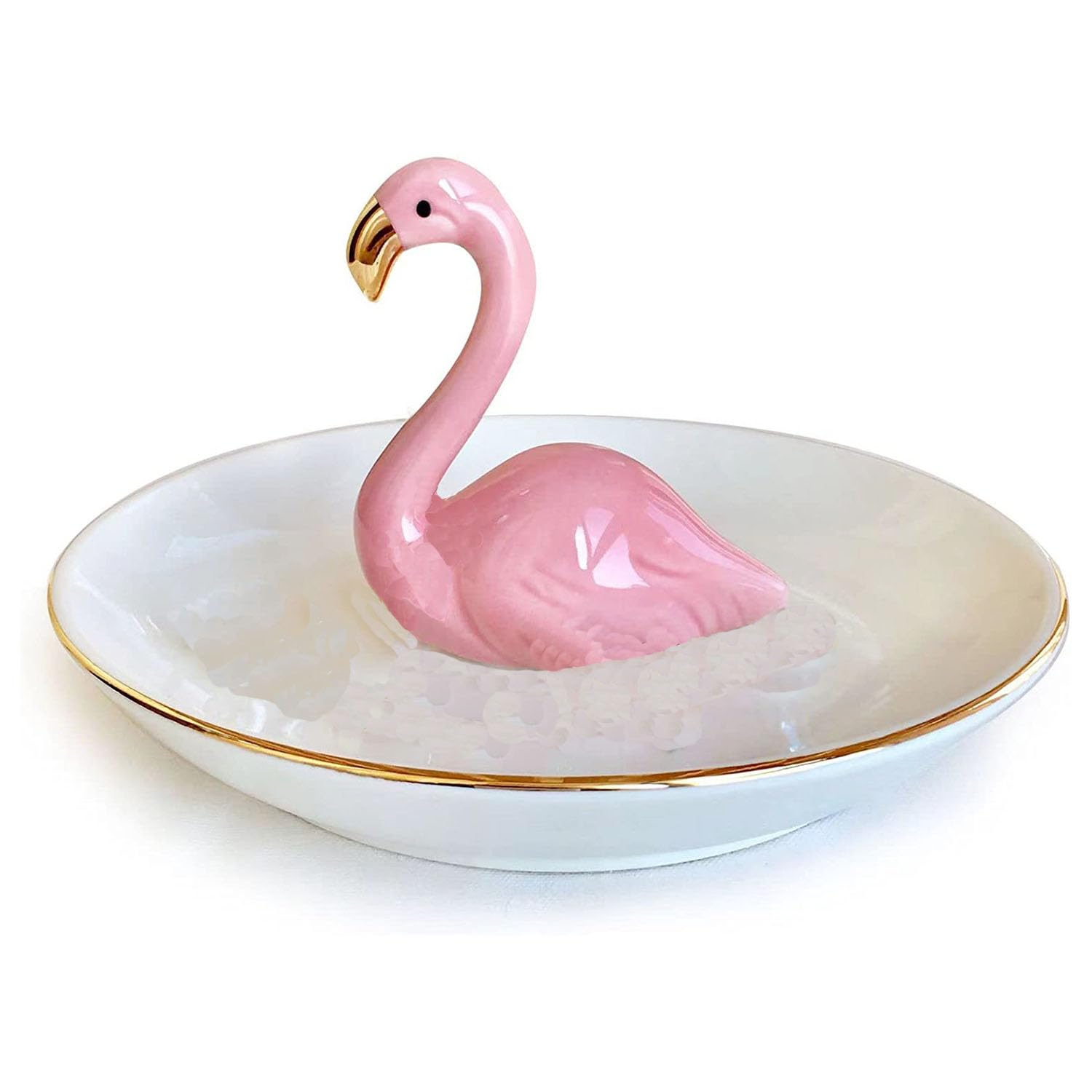 FQIZHIXIU Flamingo Ceramic Jewelry Holder.Storage Box For Rings,Earrings,Necklaces And Bracelets.Birthday Wedding Holiday Gift For ladies And Girls Jewelry Tray. (Bb)