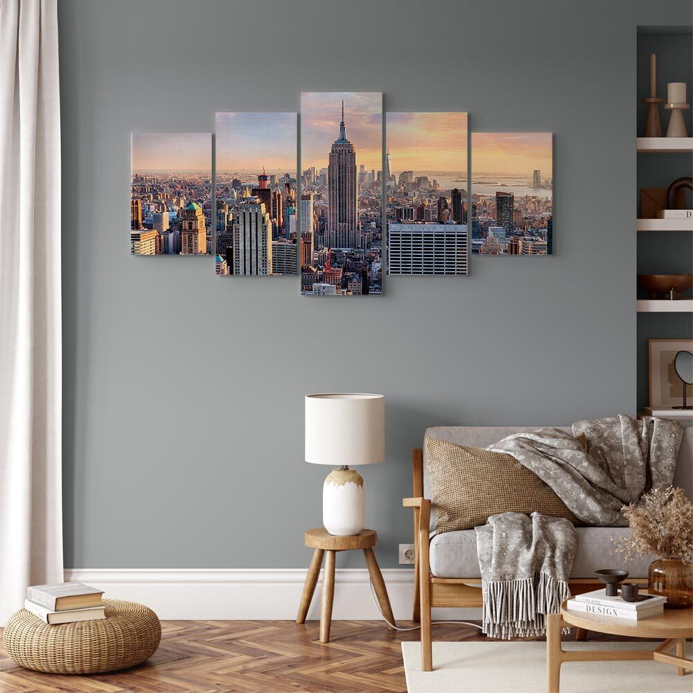 decomonkey Quadri Moderni Soggiorno New York Paesaggio, 5 pezzi, 150x75 cm | Tela strutturata su telaio in legno, decorazione da parete, natura, Quadro Stampa su Tela