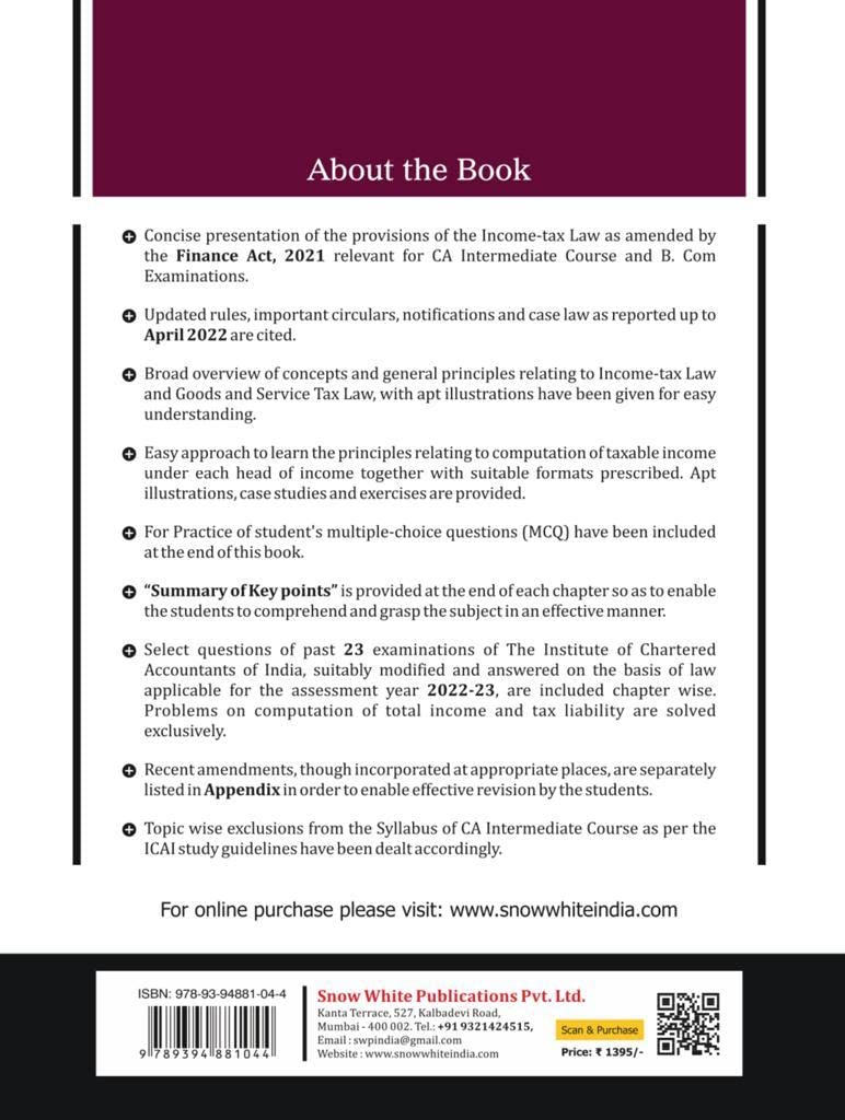 Student's Handbook on Taxation (Including Income-Tax Law and GST Law) - 8/e, 2022 1