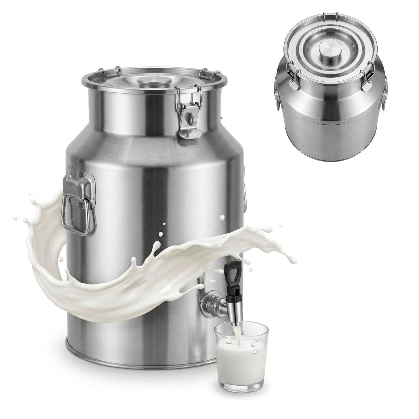5L Lechera Acero Inoxidable 201 con Grifo Tapa Sellada Transporte Leche | Bidón de Leche 5-100L Acero Inoxidable Cubo para Vino Aceite Almacenar Líquidos Sólidos con Asa(No Spigot,24L)