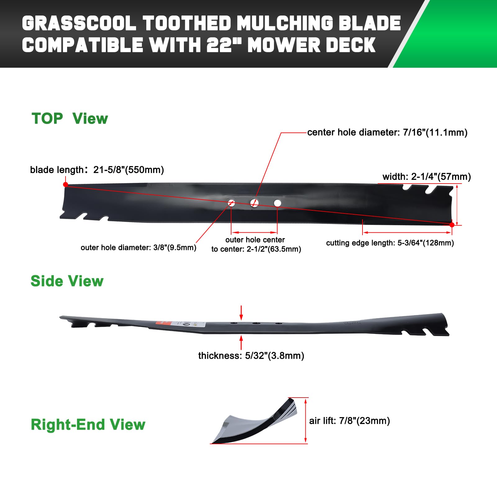 Grasscool Lames de rechange pour tondeuse à gazon de recyclage Toro 55,9 cm