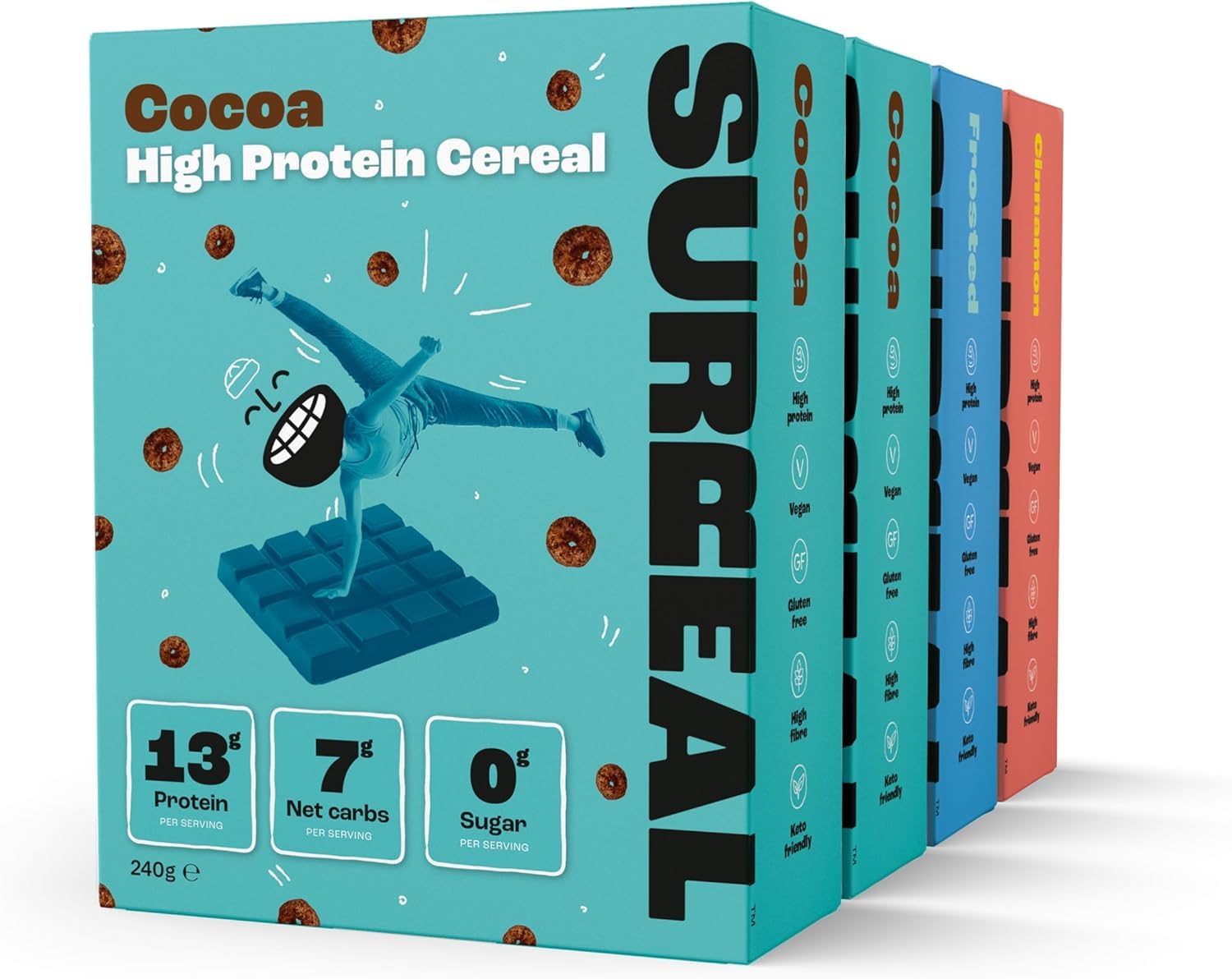 Variety Pack - High Protein Cereal – Zero Sugar- Healthy Plant Based Cereal - High in Fibre - Low Carb – Gluten Free - Vegan - 17-18g of Protein, 0g of Sugar - 240g per Box - 4 Pack (1 x each)