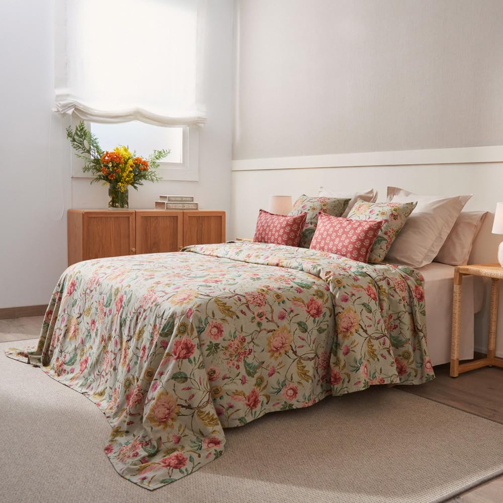 LA MALLORQUINA - Colcha Entretiempo - Casandra (Azul- Cama 135 cm - 230x260cm) Mezcla de Algodón. Ideal para la Cama o como para Cubrir el sofá