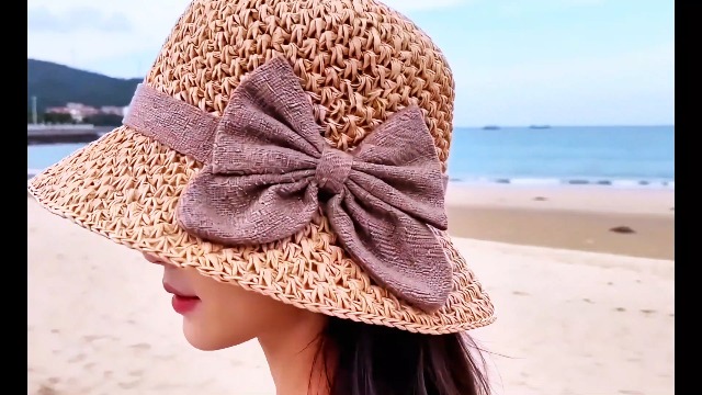 Sombrero de paja tejido para mujer con lazo y ala ancha miniatura 7