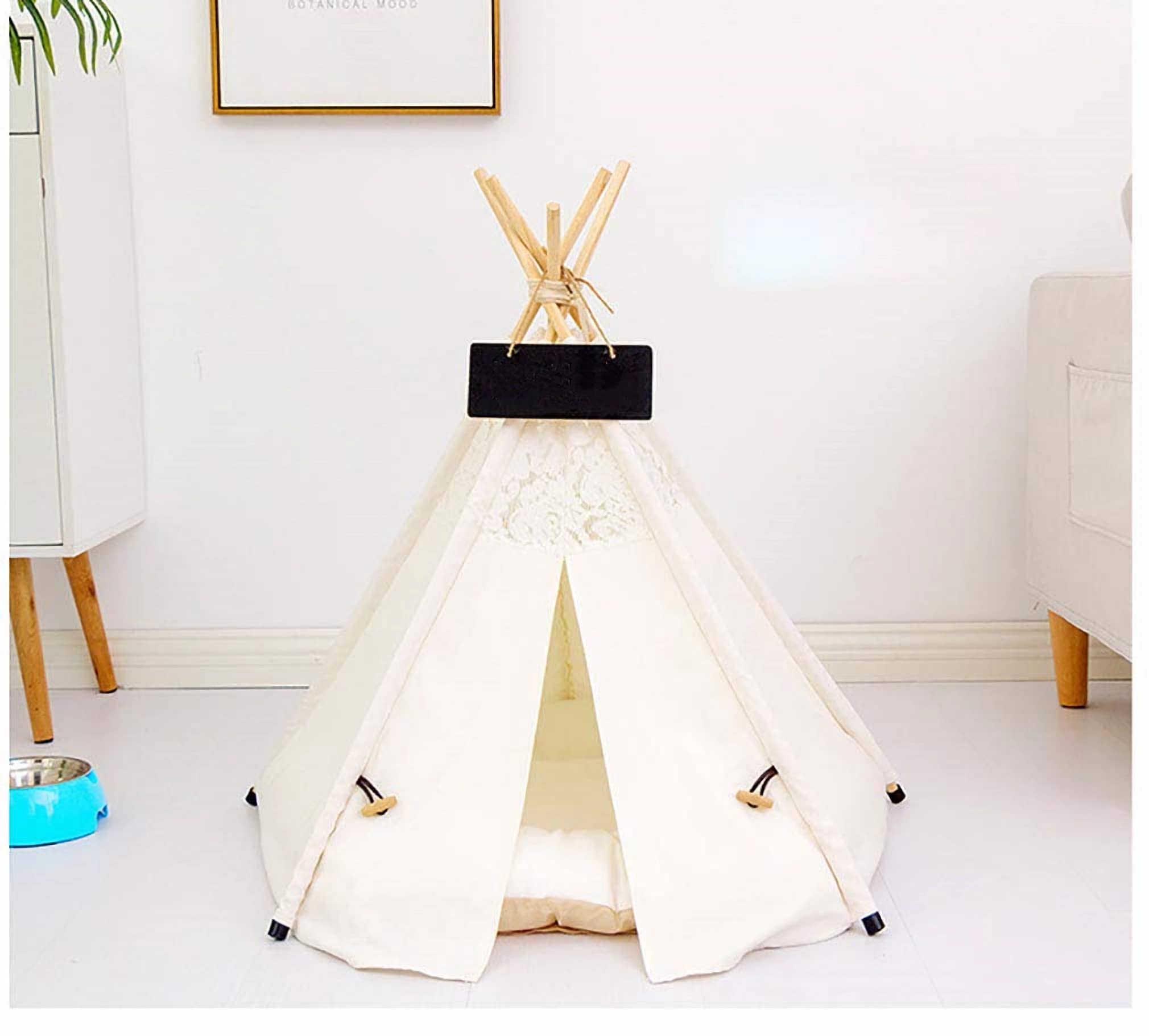 SEOUGEE Tienda de campaña para perros y gatos, lavable y extraíble, lona de algodón, cama para perros y gatos, con cojín, interior y exterior, caseta para mascotas y casa de juegos, portátil y