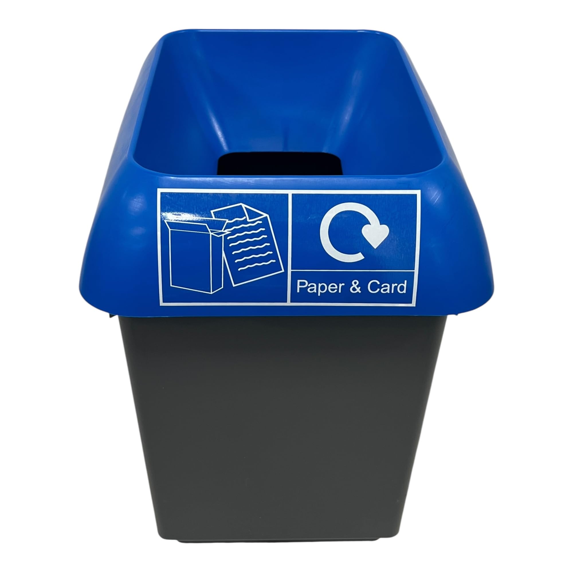 Chabrias Ltd 30 Litre Recycling Waste Bin Blue & Paper/Card Logo Recycling Bin – UK Made 100% Recycled Plastic – Colour Coded for Simpler Recycling