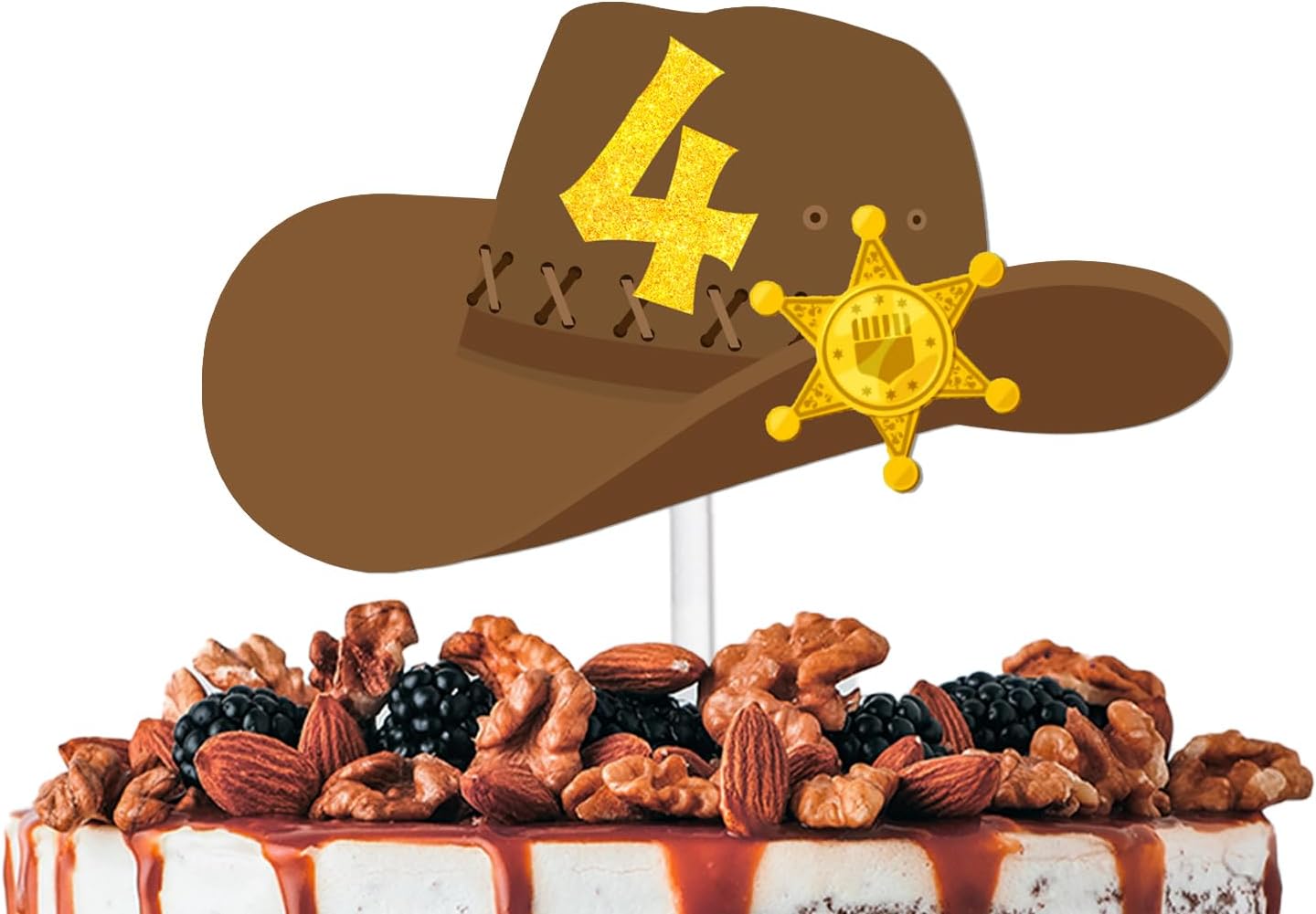 Gold Glitter Cowboy Hat 4 Cake Topper Cheer to Cow Country