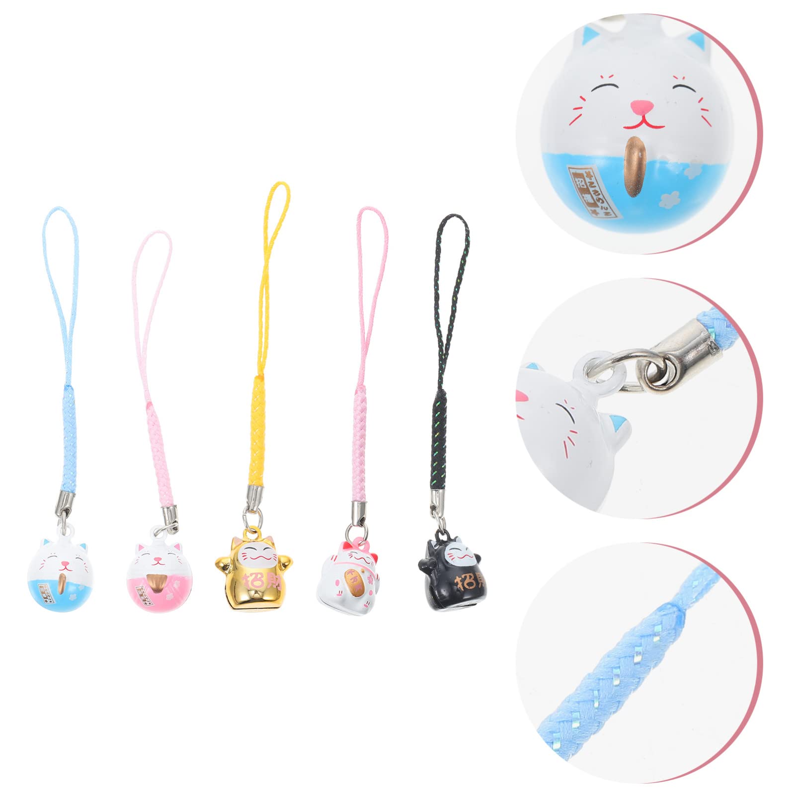 TOYANDONA Maneki Neko Lot de 5 breloques pour téléphone portable en forme de chat porte-bonheur en cuivre