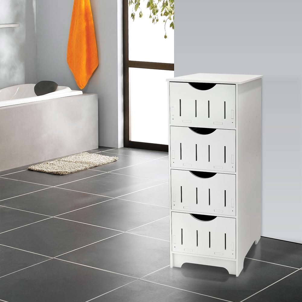 Meuble de Salle de Bain, Meuble de Rangement, Armoire sur Pied, avec 4 Tiroirs, Meuble de Toilette sur Pied pour Salle de Bain, Salon, Salle à Manger, Cuisine (30 * 30 * 82cm, 4 Tiroirs)