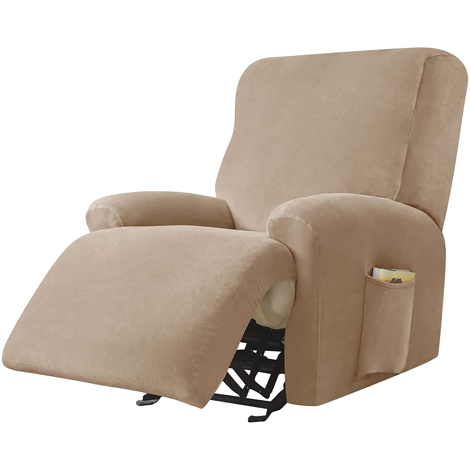 Copripoltrona Relax Reclinabile Elasticizzato Plaid 1 Posto Universale,Fodera per Poltrona Reclinabile Relax 4-Pezzo con Tasche,Copri Poltrona Antiscivolo Removibile Lavabile-Light Blue|1 Seater