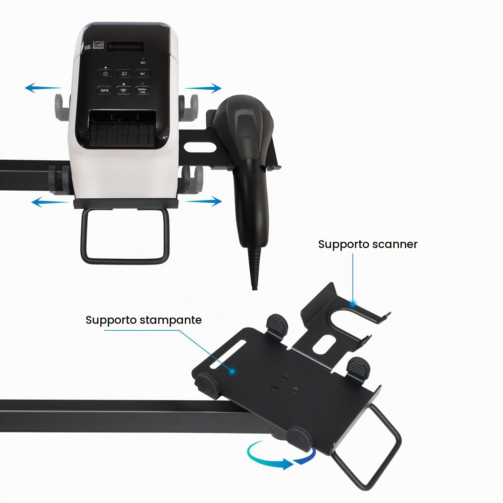 TooQ TQPM0002 - Supporto da tavolo regolabile per POS, consente l'installazione della stampante + 2 schermi da 17"-32" + terminale con lettore, nero