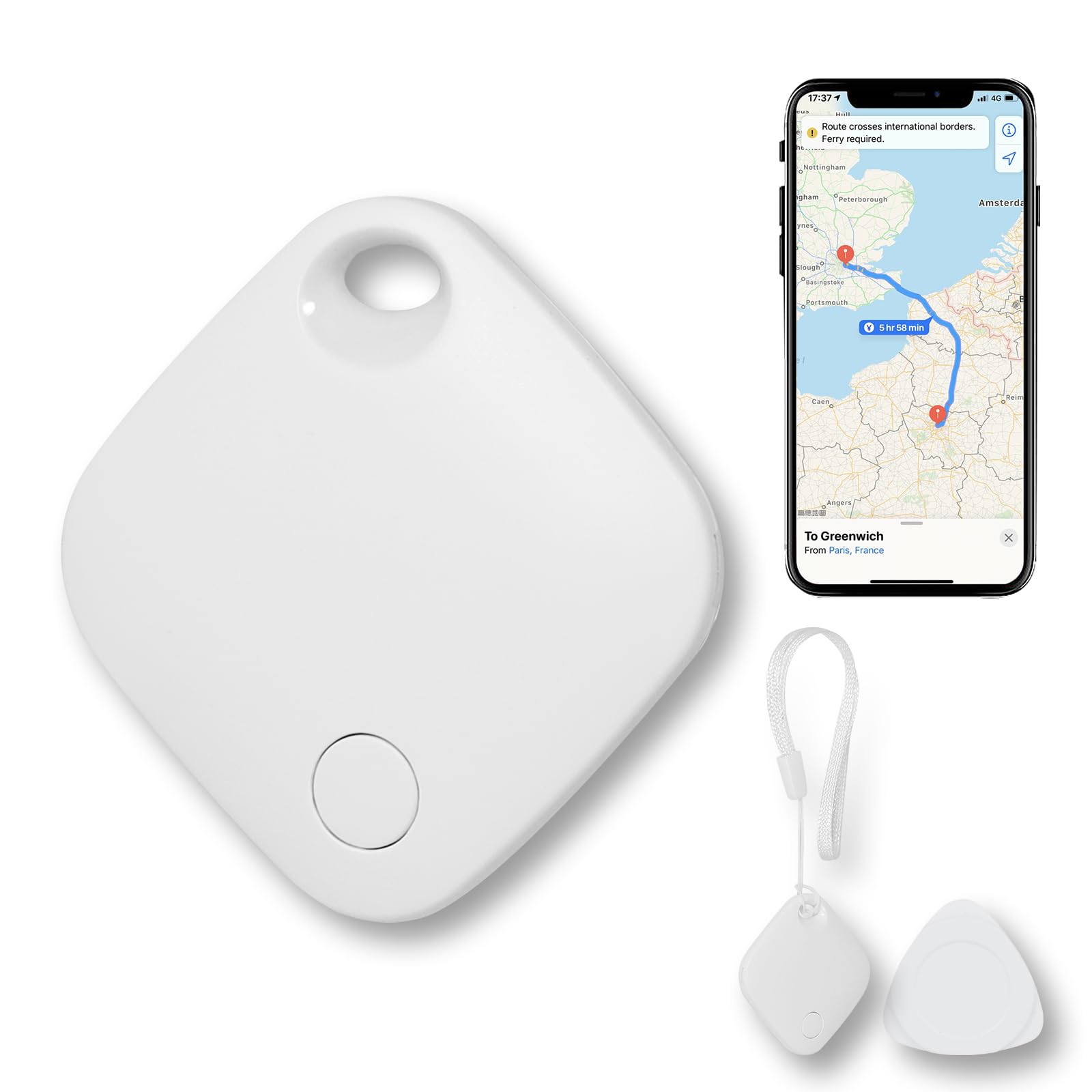 aurtec smart gps tracker for pets, vehicles, keys & luggage - compatible with apple find my app (ios only), real-time global location tracking, long battery life, geo-fencing, 1 pack