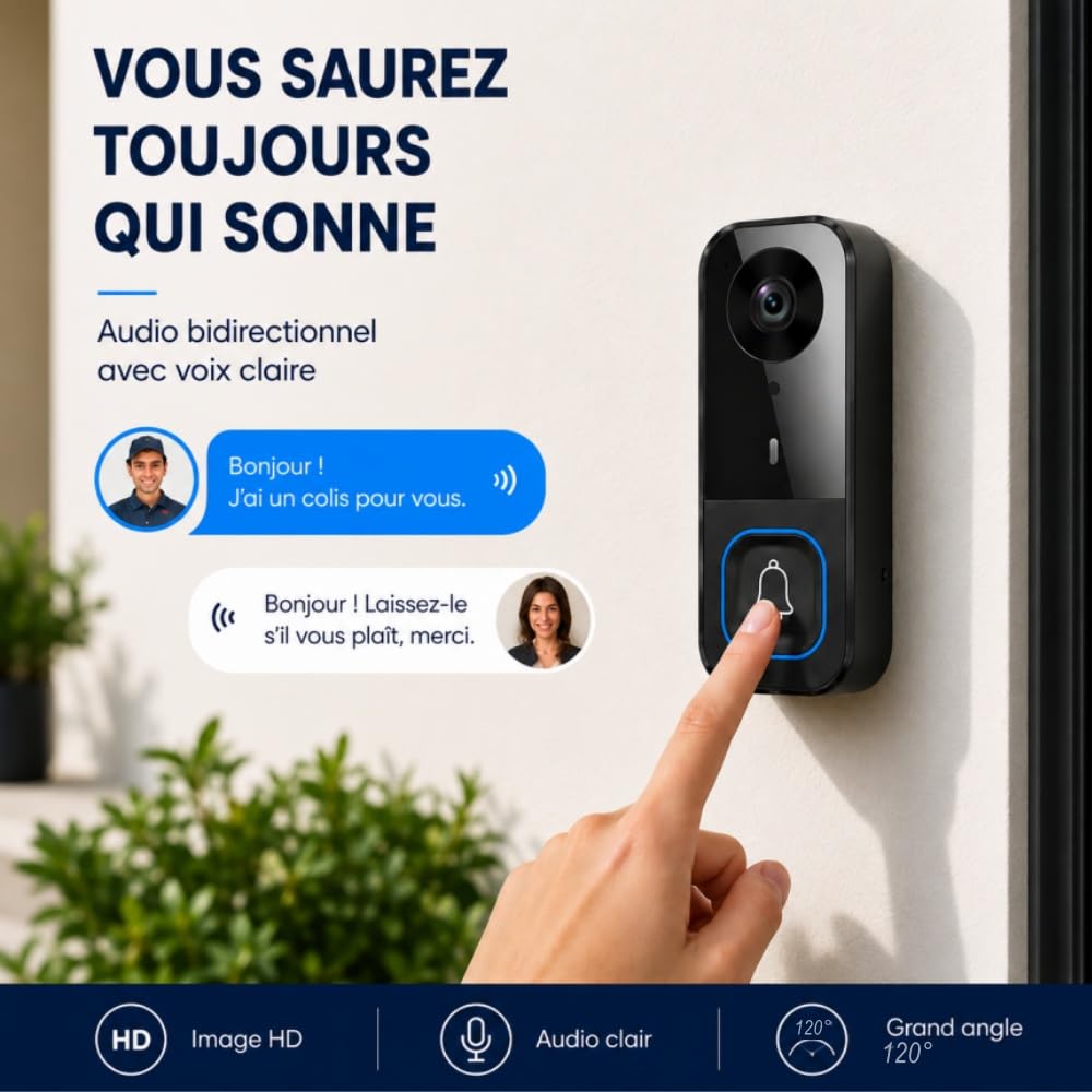 TKMARS Sonnette Vidéo 1080P avec Écran IPS 4.5 Pouces | Audio Bidirectionnel, Visiophone sans Fil 2.4 GHz, sans WiFi ni Application, Vision Nocturne IR, Étanche IP65