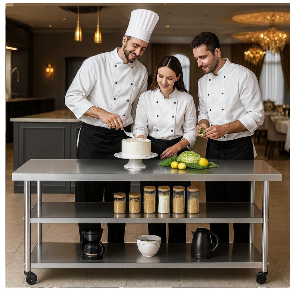 Stainless Steel Table with Wheels for Food Preparation Work(72" Lx24 Wx34 H