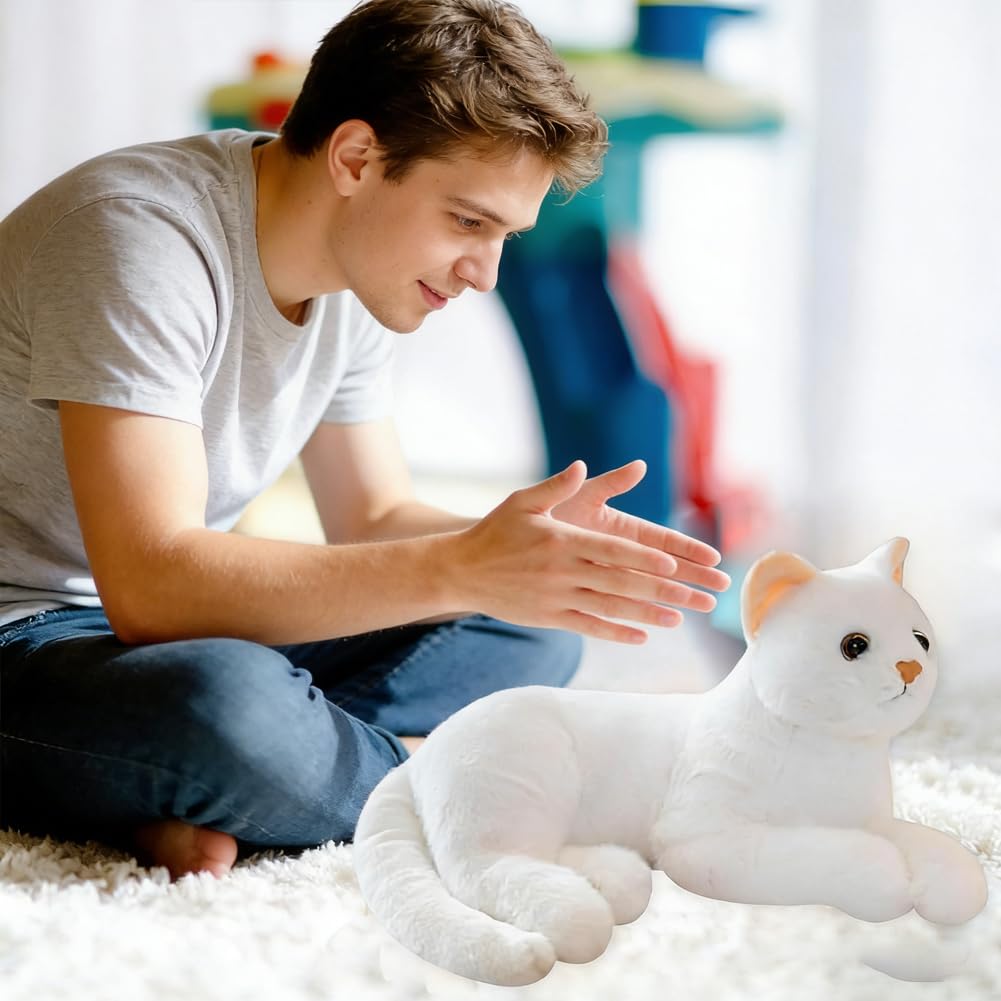 Gatto bambola realistico, Simulazione Giocattolo per Gatti, Realistico Gatto Animali Di,Fantastiche idee regalo per la mia migliore amica, (30 cm) (bianco)