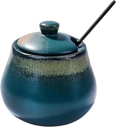 Miniatura 8 de Ceramic Sugar Bowls for Sugar Seasoning Salt Container with Lid and Stainless Steel Spoon for Home and Kitchen(Blue-gray)