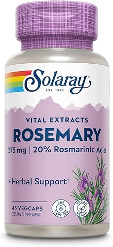 SOLARAY Extracto de hoja de romero de potencia garantizada, tapa vegetal (Btl-plástico) 275mg | 45ct