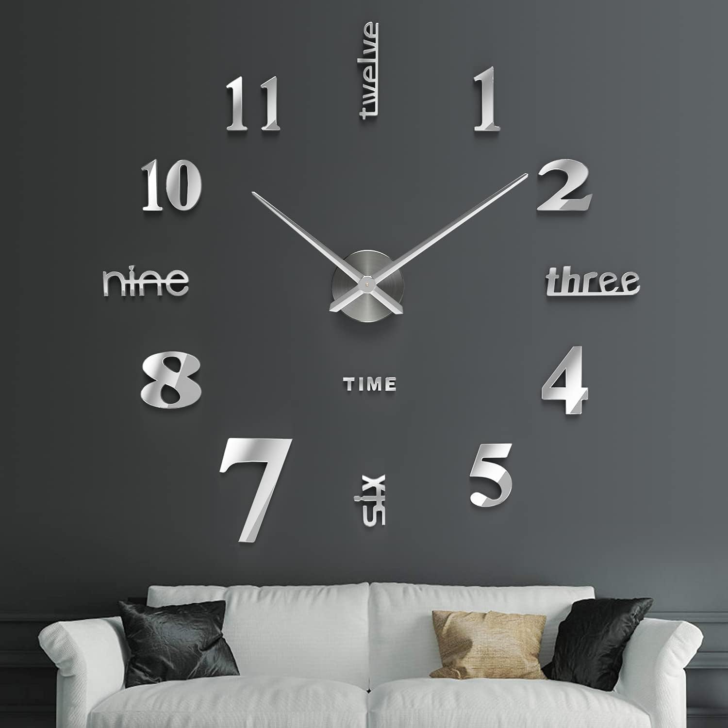 HEBEZON Wall Sticker Clock - DIY 3D Adhesive Sticker, Non-Ticking, Frameless, Plastic EVA Analog Watch with Adjustable for LivingRoom, Bedroom, Office Decor (25 x 50 cm) (Silver) (B0CV3KG64Y) Amazon Price History, Amazon Price Tracker