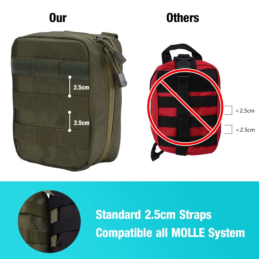 Yosoo Health Gear First Aid Bag, 1000D Empty Travel Bag, Taktische Molle, Medical First Aid Kit Utility Pouch für Critical Wounds, Gun Shots, Blow Out, Severe Bleeding Control (Grün)