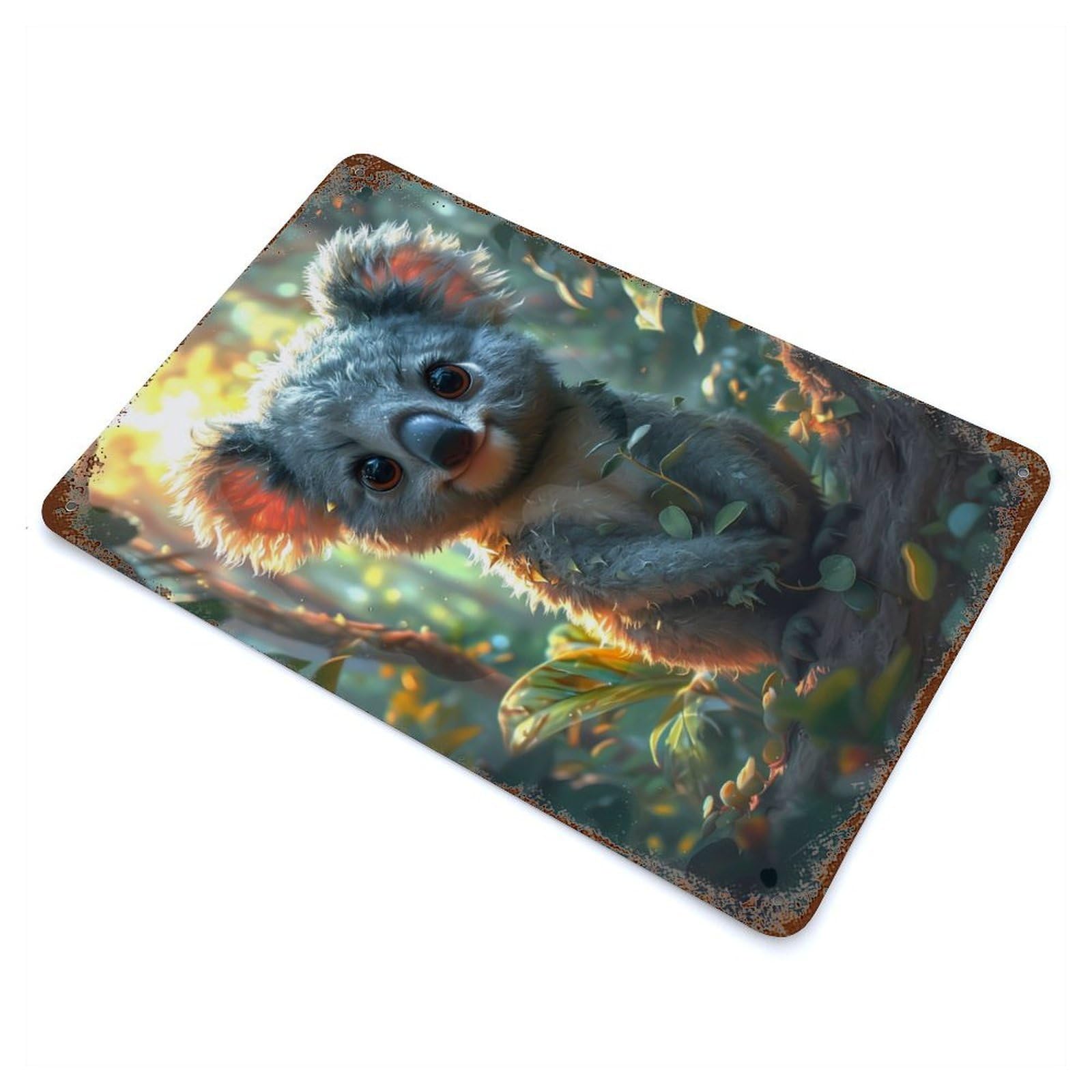 Cute Cartoon Koala Rust Effect Tin Sign 11.8"x7.9", Ideal for Farmhouse, Kitchen And Entryway Decor