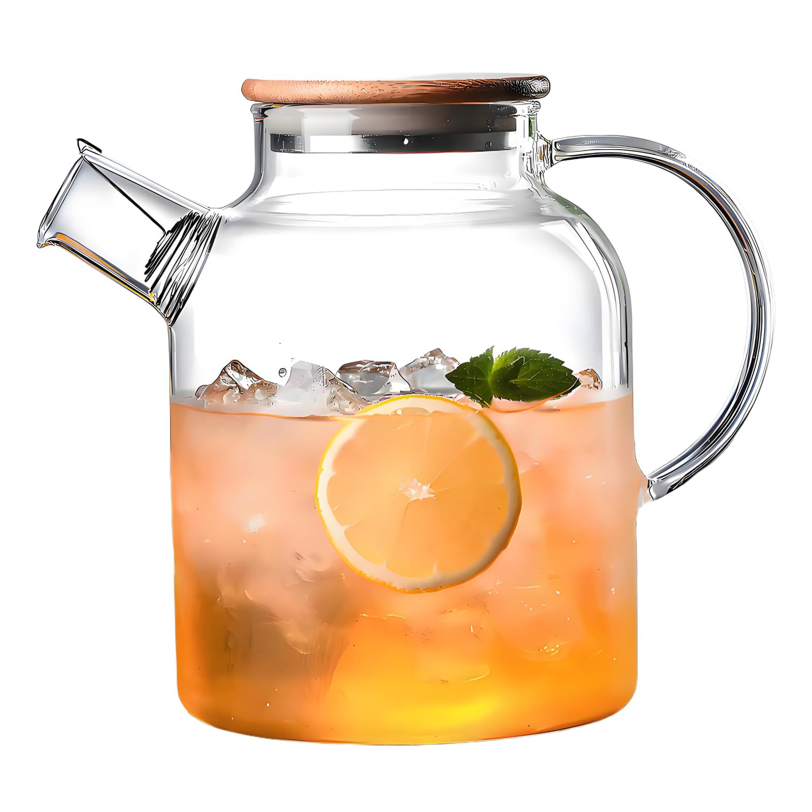 Glass Pitcher with with Bamboo Lid and Handle,Borosilicate Cold Hot Water Carafe Jug for Beverages Wine,Coffee,Milk,Juice Iced,Tea,Dishwasher Safe (1800ML)