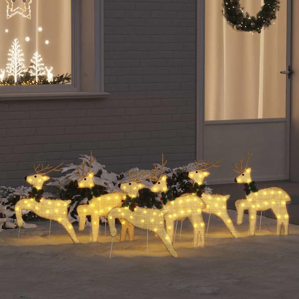 vidaXL LED Rentiere 6 pcs Gold Stoff, Weihnachtsdeko für den Wohnraum, Art Deco LED-Rentiere, haltbare Beleuchtung, festliche Figuren, moderne Garten Deko