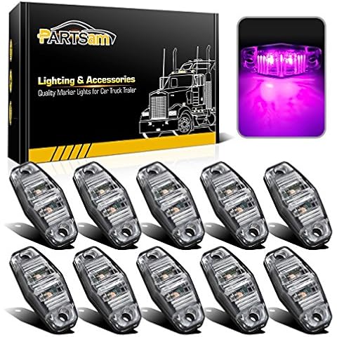 Partsam 10Pcs 2.5" Inch Mini Oval Pink Purple Led Side Marker Clearance Lights 2 Diodes Clear Lens Waterproof Surface Mount Sealed 12V Car Truck Lorry Van Boat Trailer Marine Led Courtesy Lights Cover