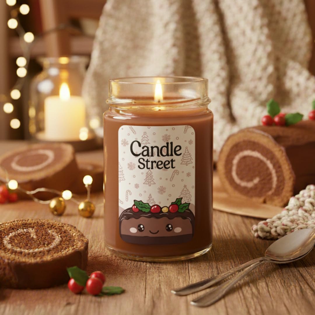 Candle Street – Duftkerze Nougat 500 g | Haselnuss, Mandel und Honig | Kollektion Süße Weihnachten | Große Kerze im Glas, 120 Stunden Brenndauer, perfektes Geschenk für Weihnachten