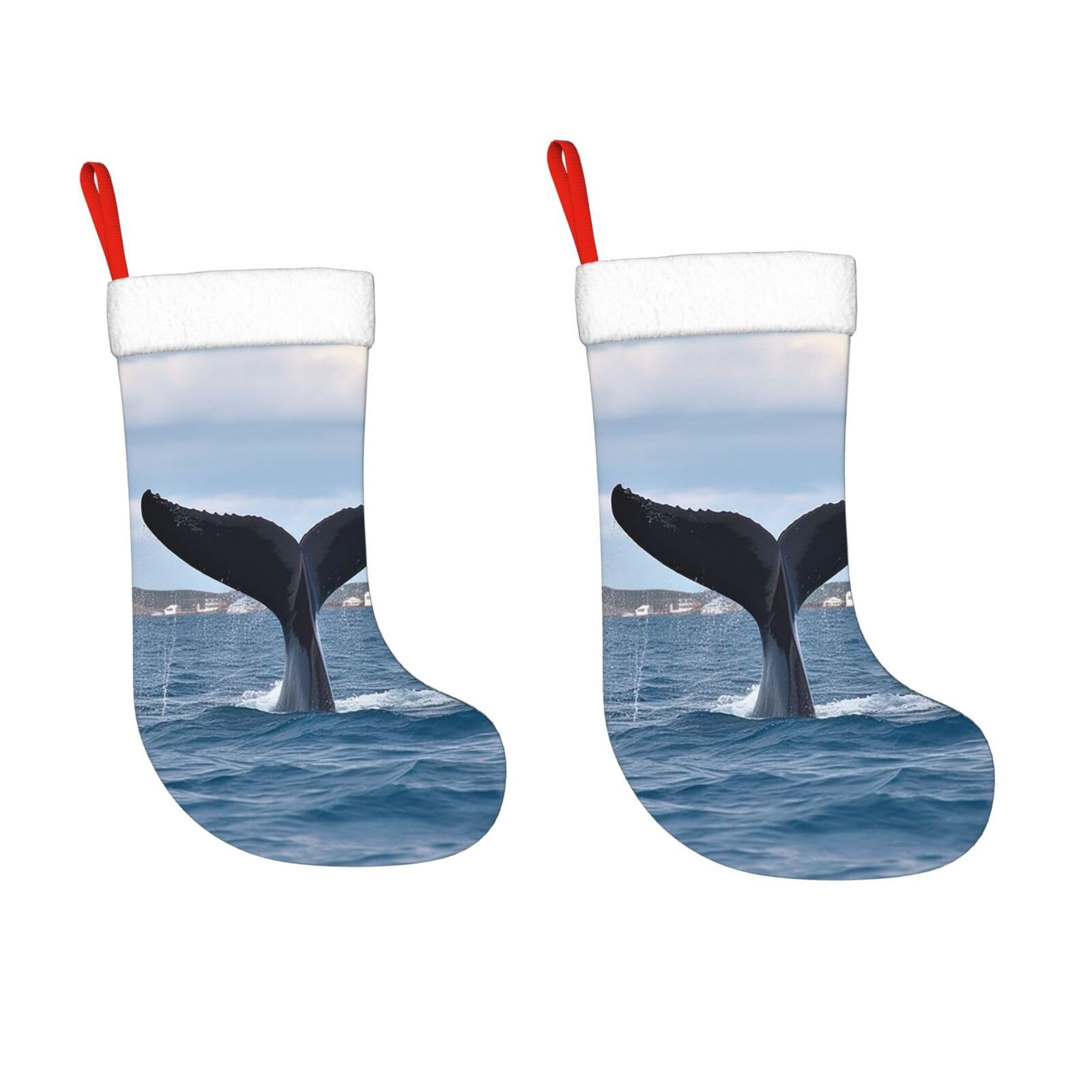 KLOPH 2 Pack 18 Inches Christmas Stockings Personalized Whale Tail Xmas Stocking Hanging Decoration Fireplace Stocking for Holiday Xmas Tree Christmas Fireplace Decor Gifts