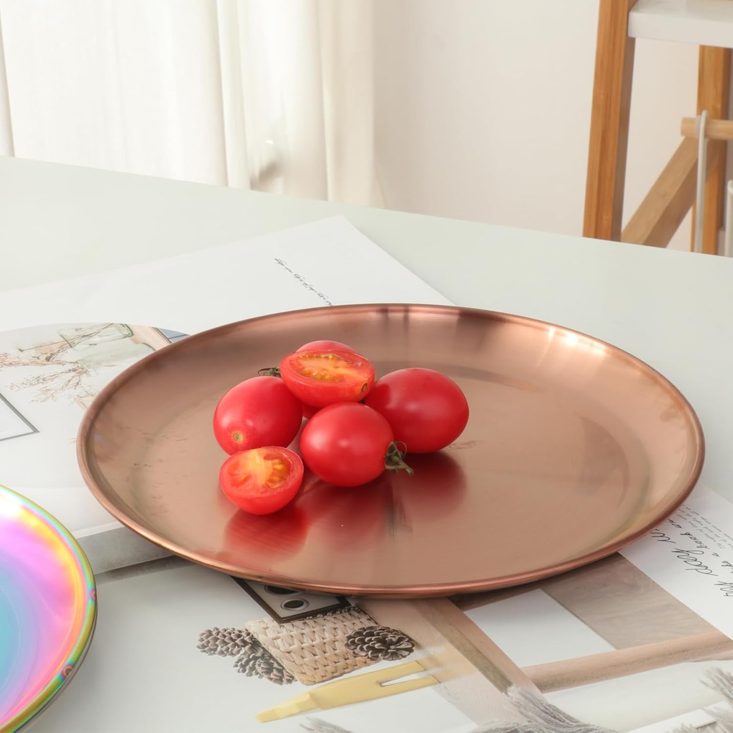 Buyer Star 6-Piece Stainless Steel Plates, 9 Inch Metal Dinner Plates for Adults, Healthy & Non-Toxic for Eating/Serving/Camping/Snack, Shatterproof & Dishwasher Safe (Rose Gold)