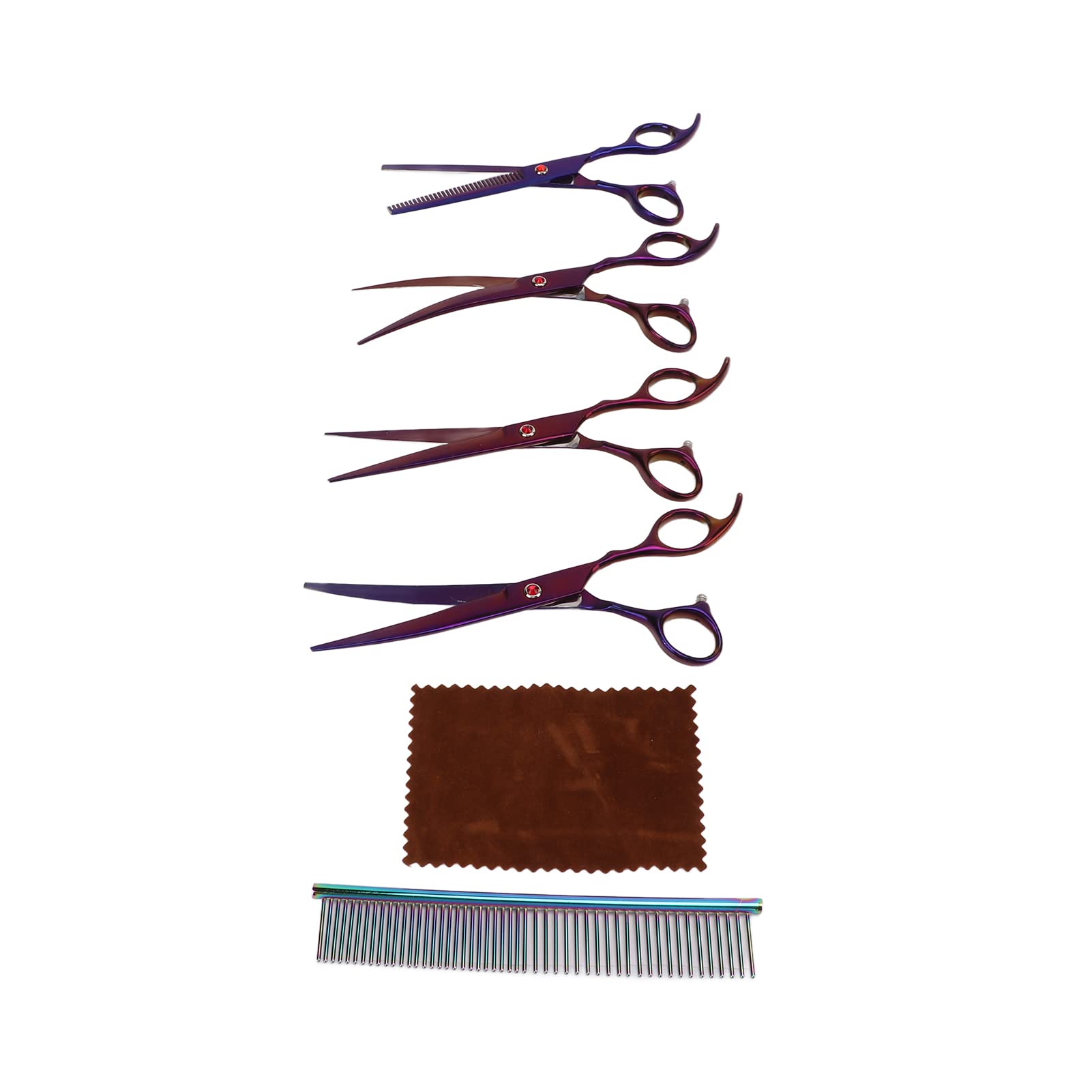 Zerodis Set de Tijeras de Peluquería para Mascotas, Kit de Aseo para Mascotas con 4 Tijeras y Peine de 19,05 Cm, for Recorte de Pelo y Desenredado de Pequeñas