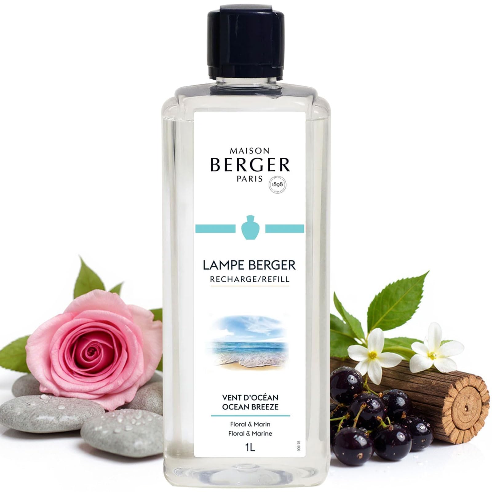 Maison Berger Ocean Breeze Fragrance Refill – 1 Liter Catalytic Oil, Marine Fresh Scent, 160h Flameless Diffusion, Air Purifier for Lampe Berger Diffuser