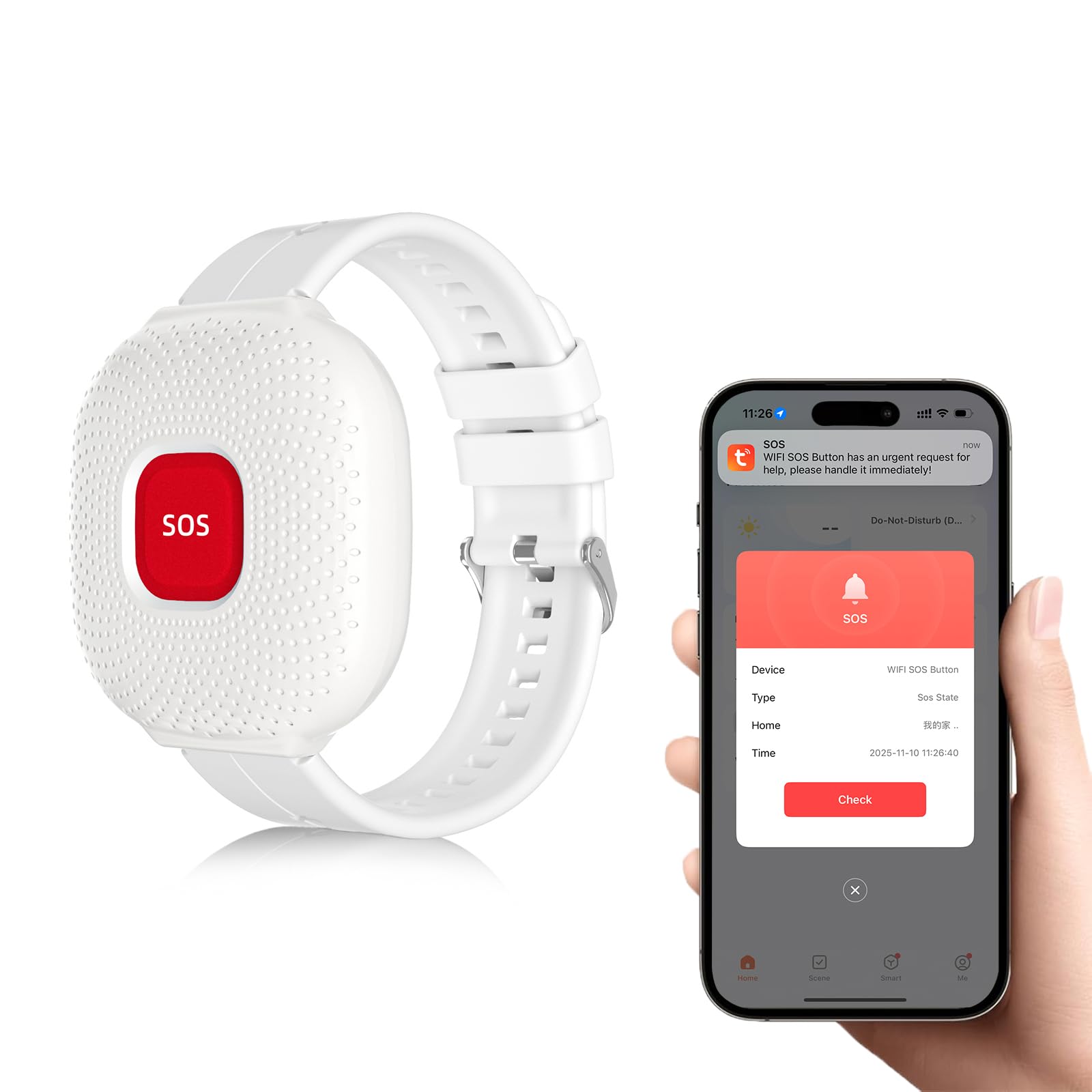 Photo 1 of PerfeSafe Life Alert for Seniors No Monthly Fee, WiFi Caregiver Call Button for Elderly at Home, Alert Button for Seniors with App Notification, Wireless Watch Pager (Only for 2.4Ghz Wi-Fi)