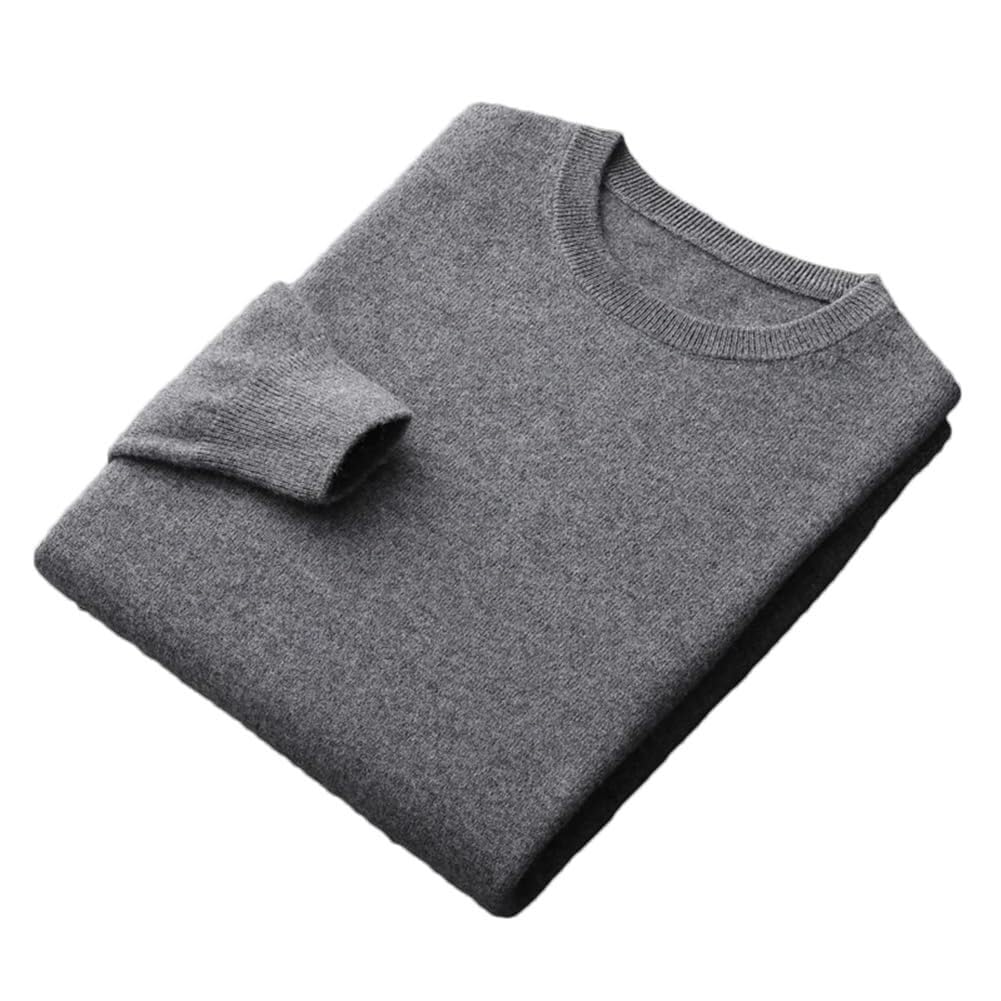 100% Merino Wool Sweater Mens Crew Neck Pullover Tops Solid Color Seamless Sweater Basic Jumper(Dark Gray9,3XL)
