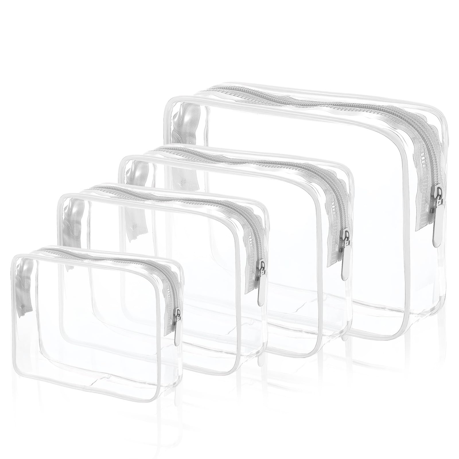 EVDIAGD Clear Cosmetic Bag, 4 Pcs Waterproof Clear Plastic Cosmetic Makeup Bags, Transparent Packing Organizer Storage Bags，Christmas Gift for Mother,