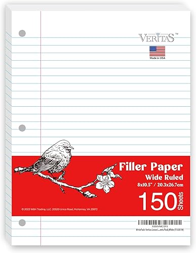 Miniatura 2 de Papel para cuaderno, papel de hojas sueltas, papel de relleno de rayas anchas de 8 x 10-12 pulgadas, papel de carpeta perforado de 3 agujeros para
