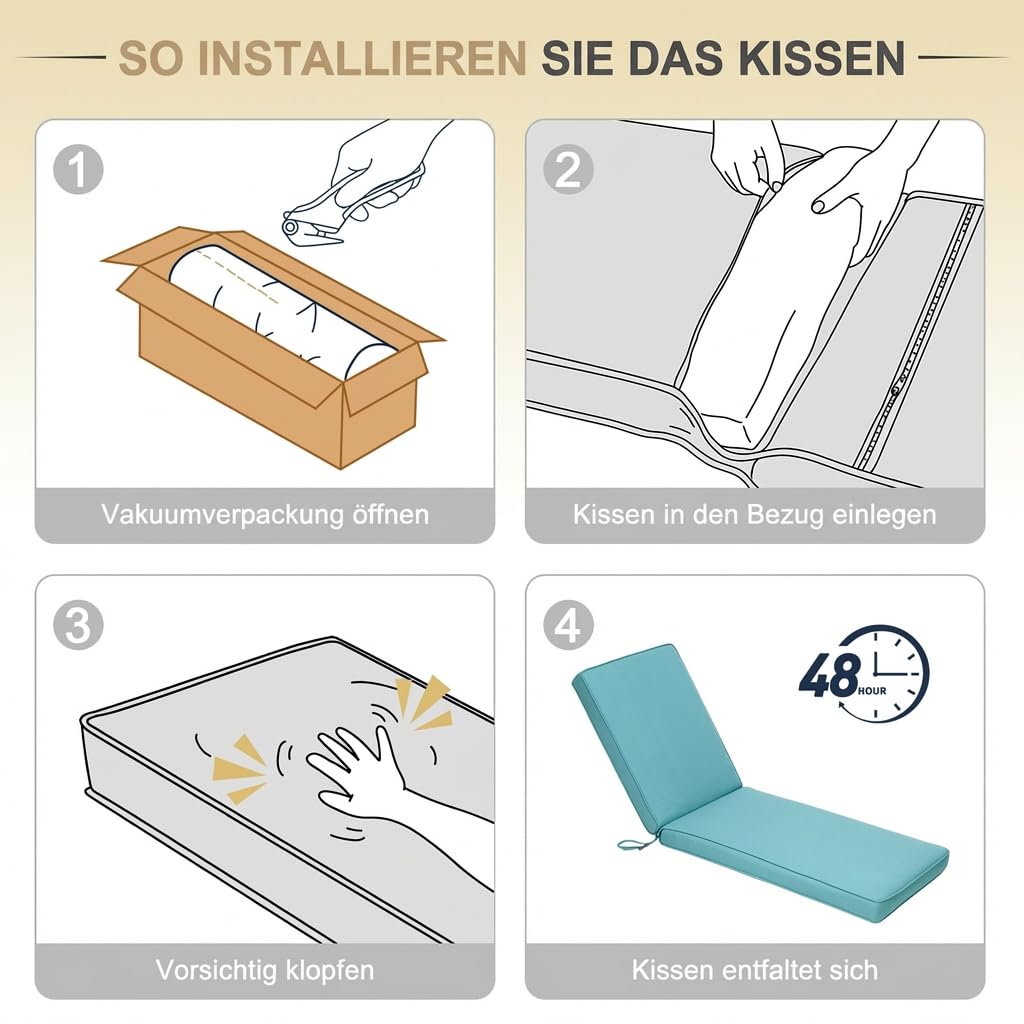 COWVIE 2er-Set Liegestuhl-Kissen, lichtbeständige und Wasserabweisende Bezüge aus Olefin-Gewebe mit Schaumstoffpolsterung, 183x55x8cm, Blaugrün