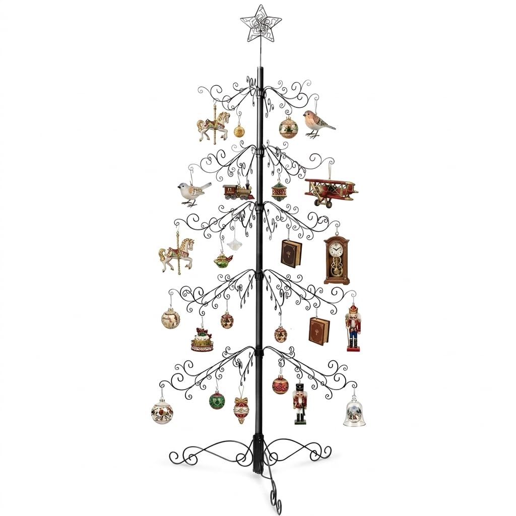 HOHIYA Support de Sapin de Noël en Métal 213 cm Base Stable et Robuste pour Arbre de Fête Décoration Intérieur Support de Cadeaux Noir