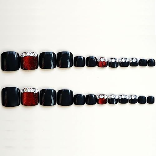 Miniatura 207 de Uñas postizas a presión con diseños de diamantes de imitación, uñas postizas reutilizables de cobertura completa con pestaña adhesiva, uñas postizas