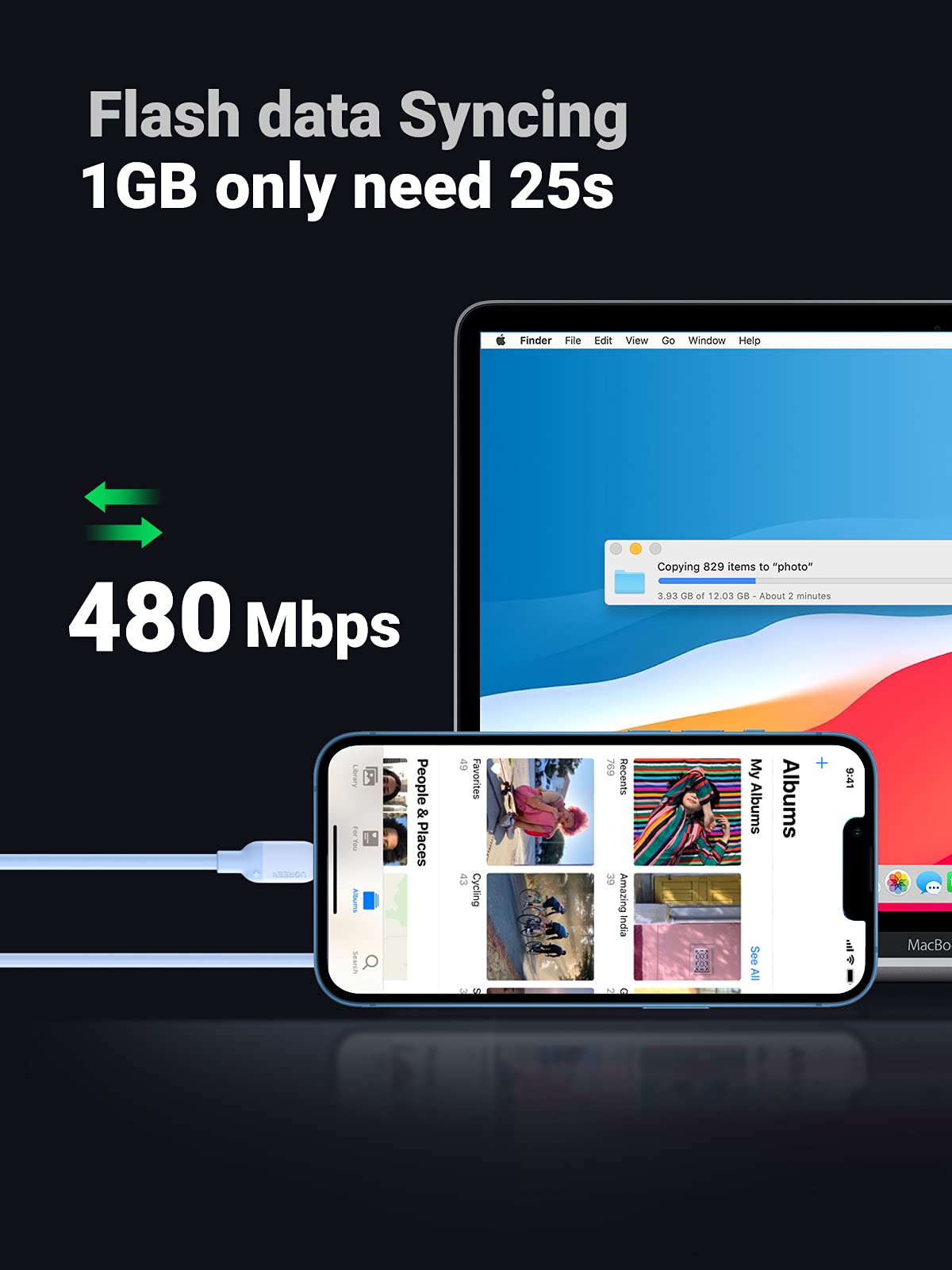 UGREEN USB-C Lightning Kablo Mavi 1 m MFi Test Edilmiş Power Delivery Tip C Lightning Şarj Kablosu Silikon Jel iPhone 13 iPhone SE 3 iPhone 12 iPhone 11 iPad 2021 AirPods Pro AirPods Max ile Uyumlu