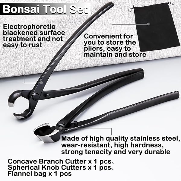 LEONTOOL Garden Bonsai Tool Set with Tool Bag, Includs Stainless Steel Concave Branch Cutter and Spherical Knob Cutter with Sharp Round Edge, Bonsai Trimming Kit for Women & Men, 8 Inch(210MM) by LEONTOOL - Image 2