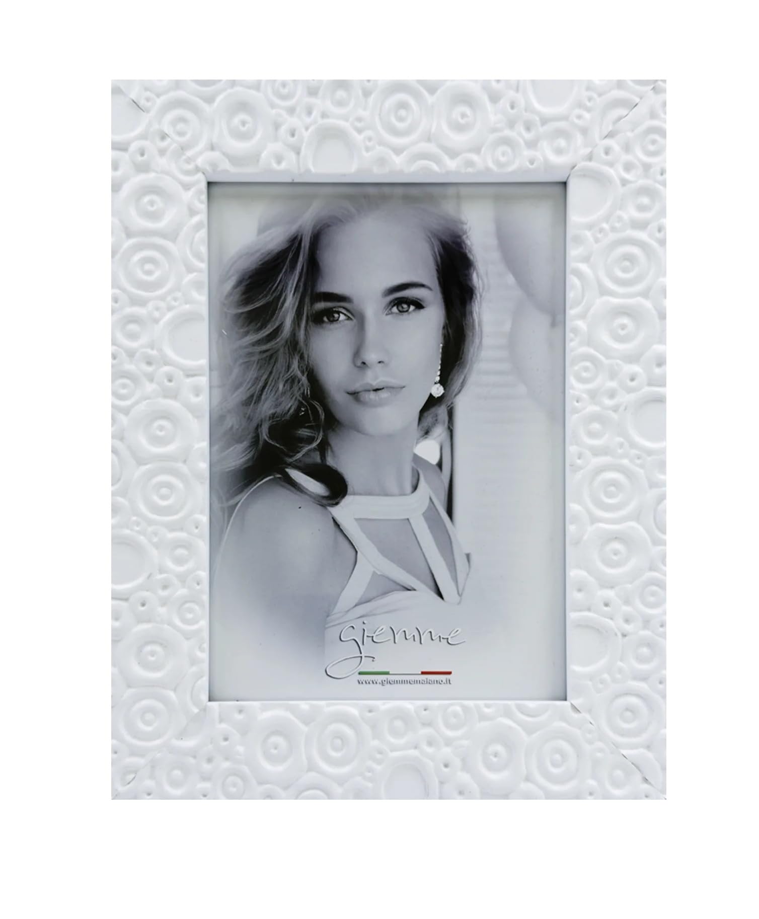 PRESTIGE & DELUXE Cornice Portafoto Bianco Motivo a bolle/Bubble pattern 15x20 cm – Legno Naturale con Supporto da Tavolo - Porta Foto Elegante per Casa e Ufficio idea regalo
