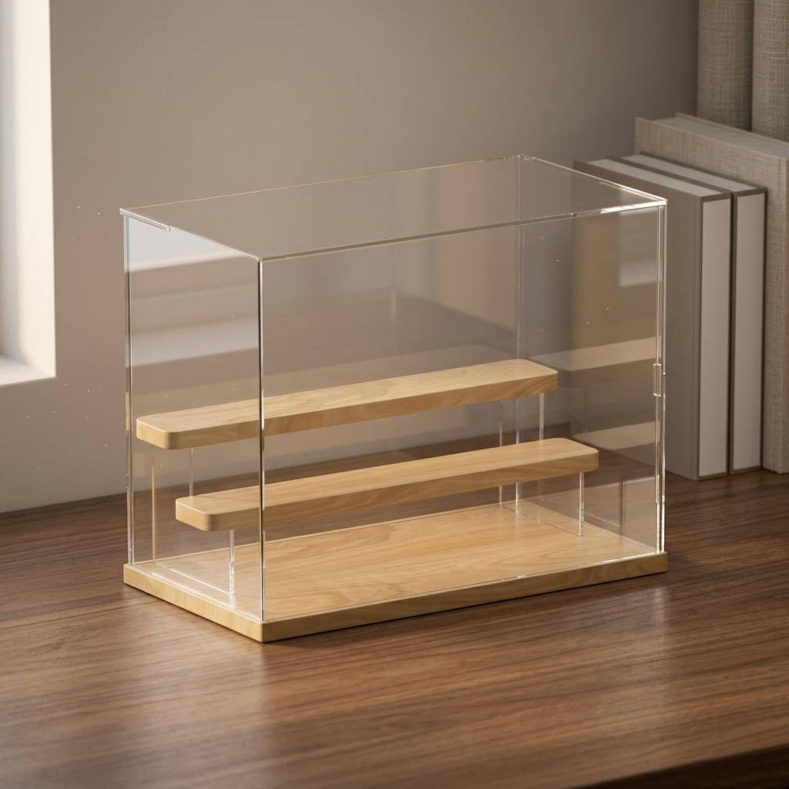 Vitrina Acrílica Caja Expositora Estante Soporte con Paneles y Estructura de Madera para Protección de Objetos Adecuada , Style to 1