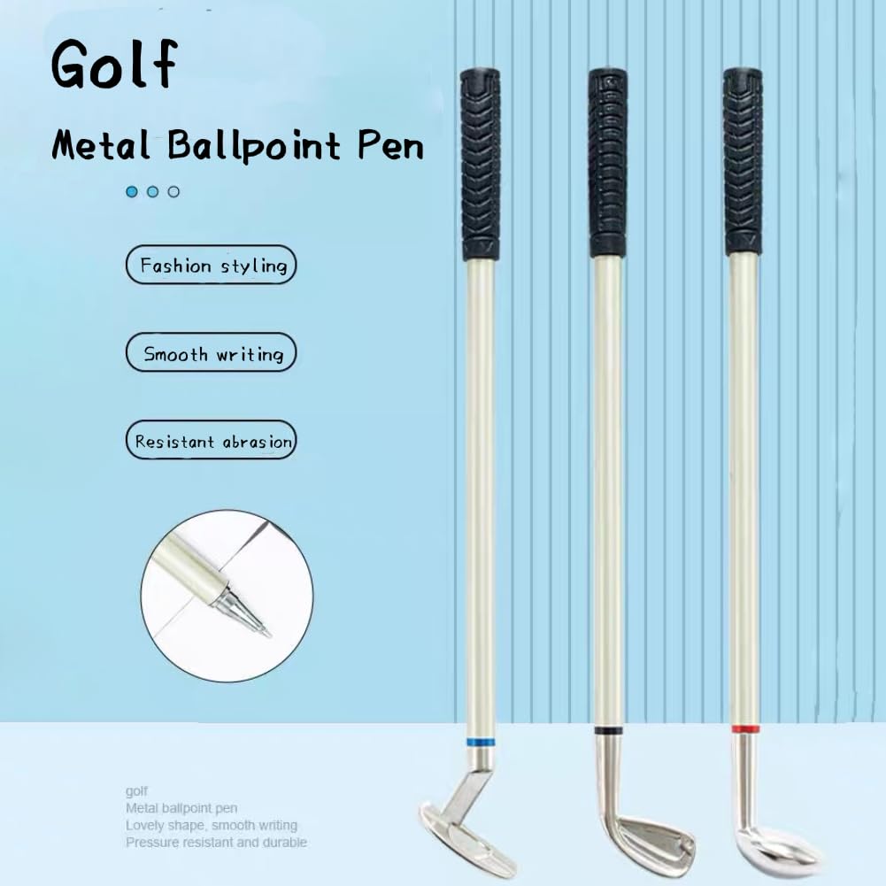 Zestaw długopisów golfowych Dilwe, zestaw kijów golfowych z flagą i 3 długopisy (czerwony, niebieski, czarny), minigry na stole, pudełko z piłeczkami golfowymi Dekoracja biurka