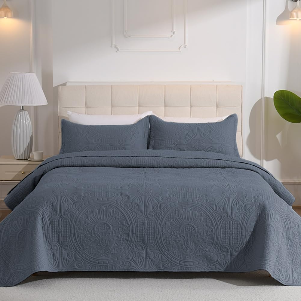 DUJUIKE Copriletto Matrimoniale, Piumone Trapunta Leggera, Coperta Da Letto Con Motivo A Girasole, Utilizzabile Come Copridivano, Lenzuolo, Adatta Per Letto E Divano (Grigio Blu, 220x240cm)