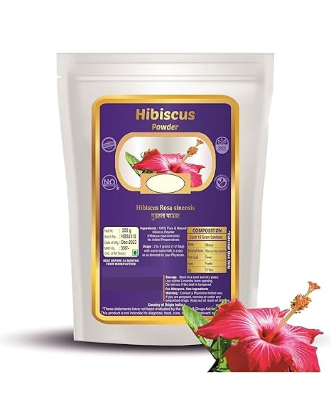 JP Natural Hibiscus Flower Powder - Gudhal Powder for hair - 200g