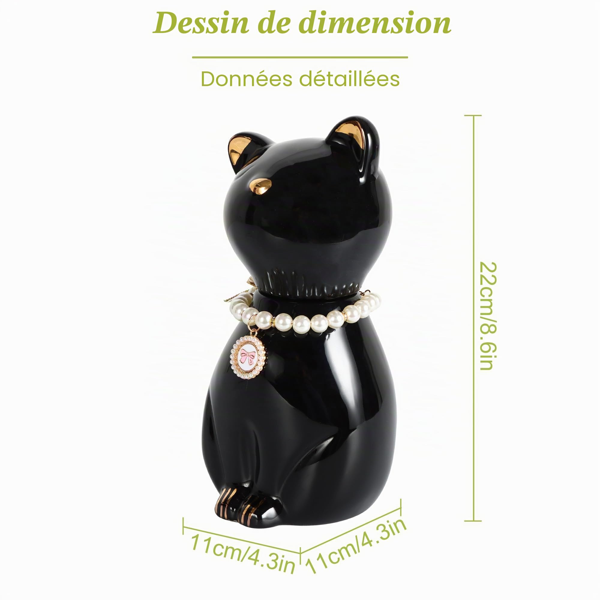 Urne pour cendres de chat noir avec collier (8 kg)