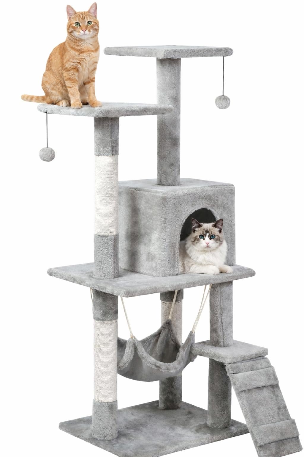 SKY-TOUCH Cat Tree 120cm, Cat Tower condo for Indoor Cats, with Sisal Scratching Posts, Cozy hammock and Ladder for Indoor Kittens Use, 120×49×39cm, Gray - Assembly accessories