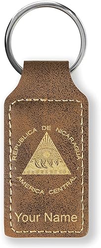 Miniatura 18 de LaserGram Llavero rectangular, bandera de Nicaragua, grabado personalizado incluido (azul oscuro)